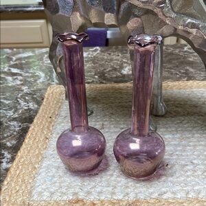 Vintage Elegant Purple Glass bud Vases matching pair